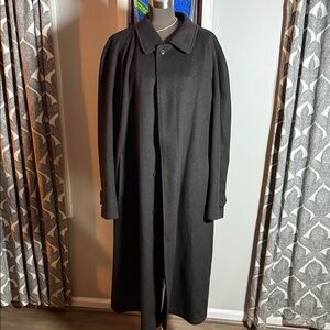 Schneiders Salzburg Dark Grey Wool Angora Overcoat with Leather Trim